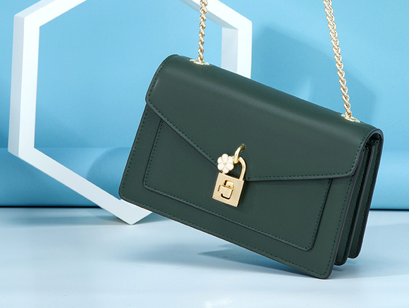 Women's Genuine Leather Crossbody Bag with Chain