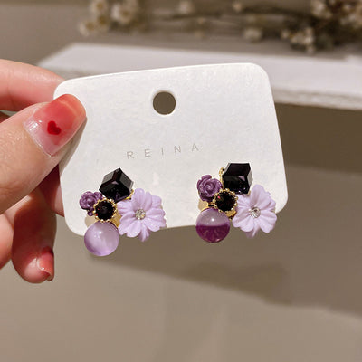 Aretes de Cristal Ojo de Gato con Flor de Diamante Coreano - Image 6