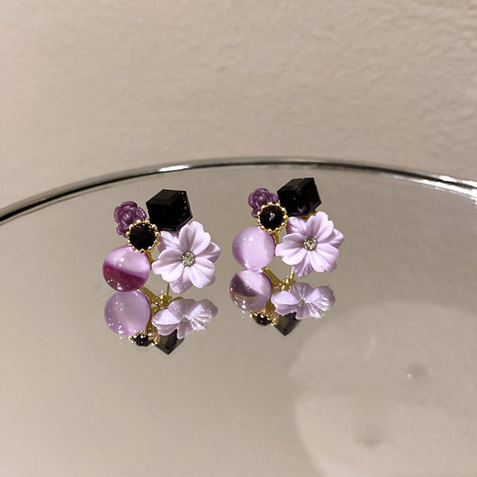 Aretes de Cristal Ojo de Gato con Flor de Diamante Coreano - Image 7