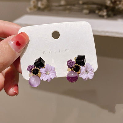 Aretes de Cristal Ojo de Gato con Flor de Diamante Coreano - Image 10
