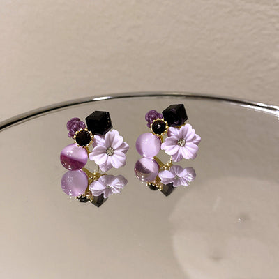 Aretes de Cristal Ojo de Gato con Flor de Diamante Coreano - Image 2