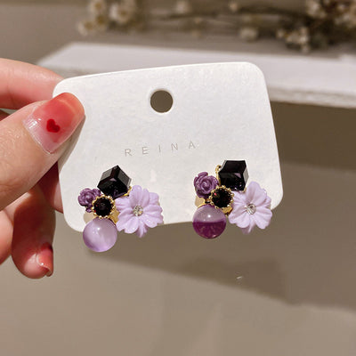 Aretes de Cristal Ojo de Gato con Flor de Diamante Coreano - Image 4