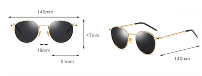 Women's retro round frame polarized sunglasses with gold metal frames, brown lenses, and orange temple tips. - Image 8