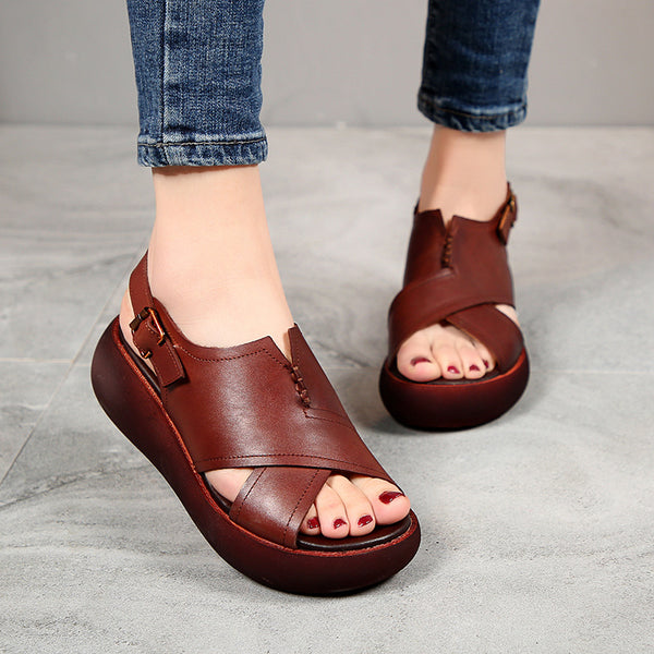Sandalias de Cuero para Mujer Suela Gruesa Piel Vacuno Premium