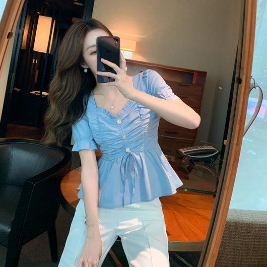 Blusa Corta Ajustada Estilo Coreano con Cierre en Cintura - Image 10