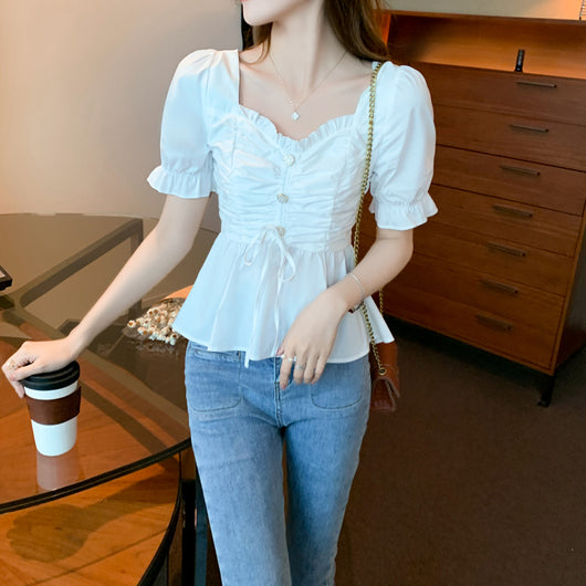 Blusa Corta Ajustada Estilo Coreano con Cierre en Cintura - Image 11