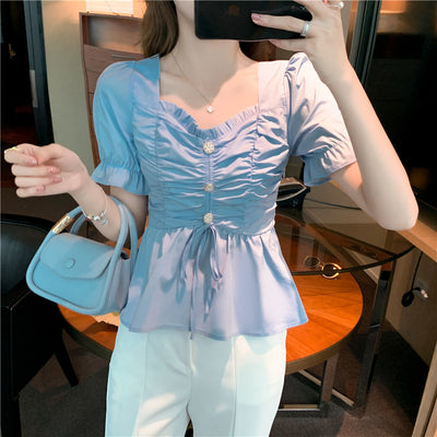 Blusa Corta Ajustada Estilo Coreano con Cierre en Cintura - Image 12
