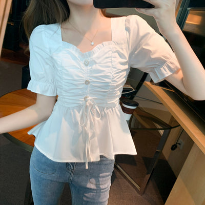 Blusa Corta Ajustada Estilo Coreano con Cierre en Cintura - Image 2