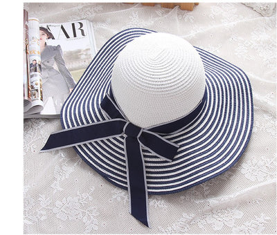 Sombrero Hepburn de Ala Ancha con Moño - Gorro de Playa Rayas Blanco y Negro - Image 10
