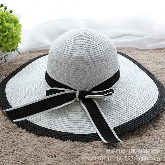 Sombrero Hepburn de Ala Ancha con Moño - Gorro de Playa Rayas Blanco y Negro - Image 9