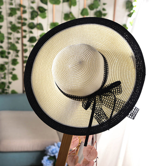 Sombrero Hepburn de Ala Ancha con Moño - Gorro de Playa Rayas Blanco y Negro - Image 5