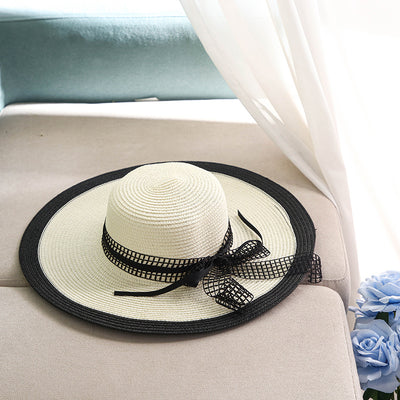 Sombrero Hepburn de Ala Ancha con Moño - Gorro de Playa Rayas Blanco y Negro - Image 4