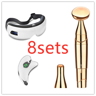 White Bluetooth music eye massager with control panel, air pressure, and hot compress functions in a gift box. - Image 22