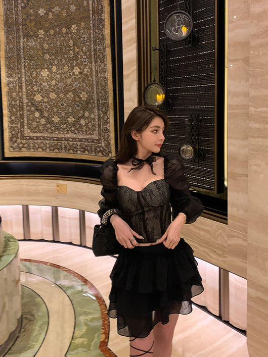 Blusa Mesh de Manga Larga Estilo Western con Temperamento Sexy