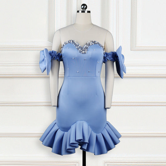 Vestido Elegante con Malla Transparente y Volantes Decorados - Image 7