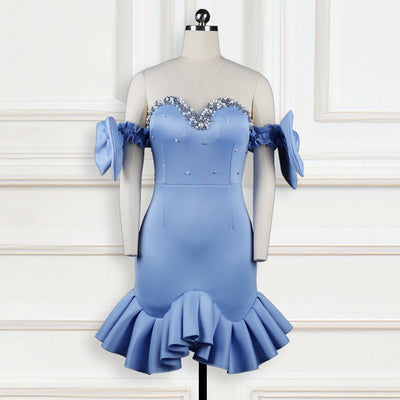 Vestido Elegante con Malla Transparente y Volantes Decorados - Image 2