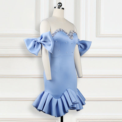 Vestido Elegante con Malla Transparente y Volantes Decorados - Image 3