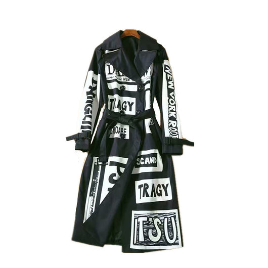 Abrigo Trinchera Oversized Doble Botonadura con Estampado de Letras - Image 8