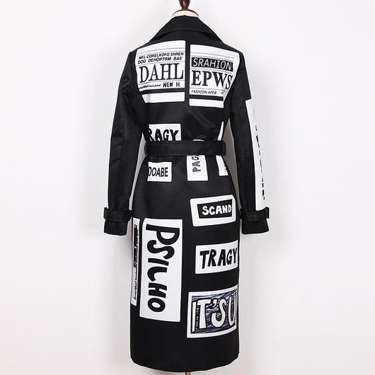 Abrigo Trinchera Oversized Doble Botonadura con Estampado de Letras - Image 3