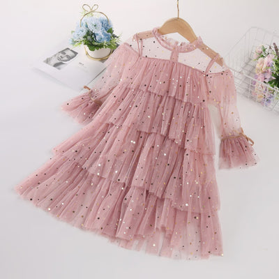 Vestido Princesa Otoño Niña con Lentejuelas y Tul Estrellas - Image 3