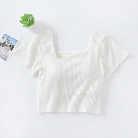 Playera Corta Cintura Alta con Escote Frontal para Mujer - Image 2