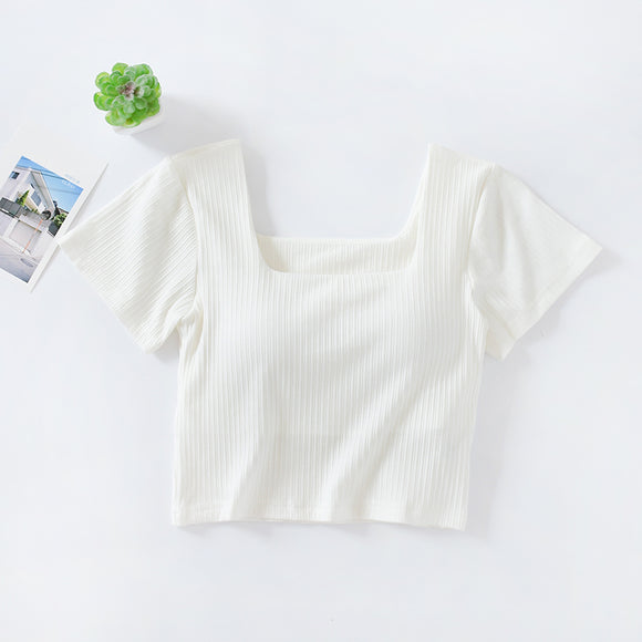 Playera Corta Cintura Alta con Escote Frontal para Mujer