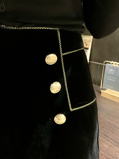 Shorts de Terciopelo Dorado Talle Alto Cintura Ancha Elegante - Image 5