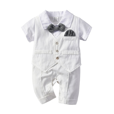Traje Romper Caballero para Niños con Corbatín Falso Dos Piezas - Image 11