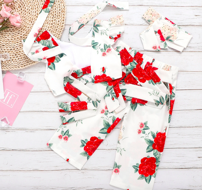 Conjunto de 3 Piezas para Bebé Niña con Blusa Floral, Pantalón y Diadema de Moño - Image 10