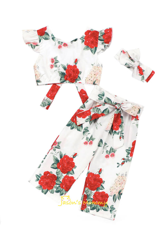 Conjunto de 3 Piezas para Bebé Niña con Blusa Floral, Pantalón y Diadema de Moño - Image 11