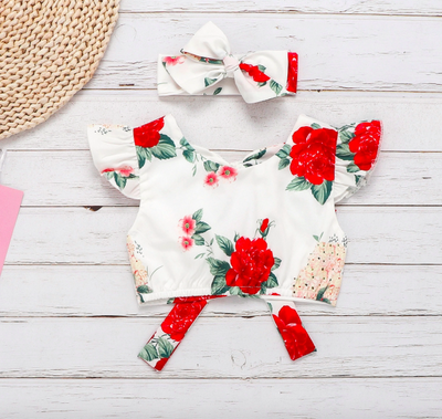 Conjunto de 3 Piezas para Bebé Niña con Blusa Floral, Pantalón y Diadema de Moño - Image 5