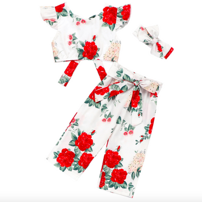 Conjunto de 3 Piezas para Bebé Niña con Blusa Floral, Pantalón y Diadema de Moño - Image 4