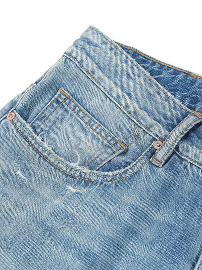 Jeans Cropped Azules Desgastados con Efecto Frayed para Hombre - Image 5