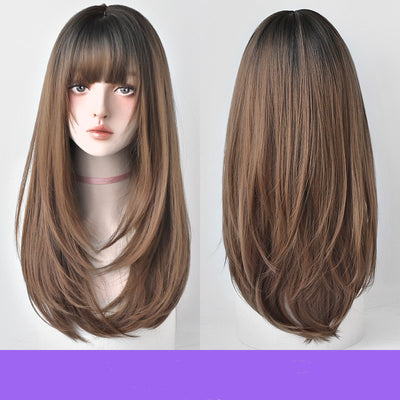 Peluca Larga Mujer Cabello Liso con Flequillo Aireado y Botón Interior - Image 6