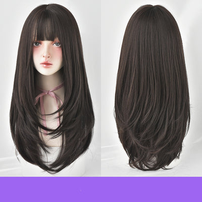 Peluca Larga Mujer Cabello Liso con Flequillo Aireado y Botón Interior - Image 8