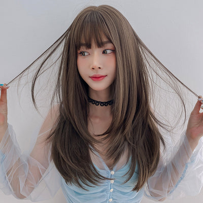 Peluca Larga Mujer Cabello Liso con Flequillo Aireado y Botón Interior - Image 10