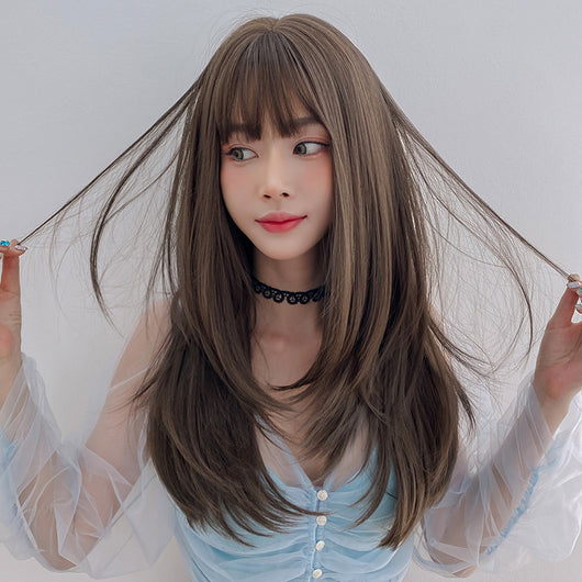 Peluca Larga Mujer Cabello Liso con Flequillo Aireado y Botón Interior - Image 10