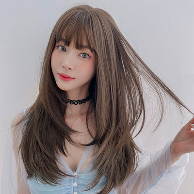 Peluca Larga Mujer Cabello Liso con Flequillo Aireado y Botón Interior - Image 11