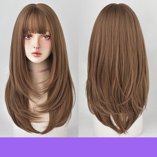Peluca Larga Mujer Cabello Liso con Flequillo Aireado y Botón Interior - Image 12
