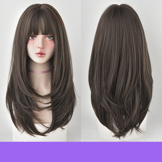 Peluca Larga Mujer Cabello Liso con Flequillo Aireado y Botón Interior - Image 13