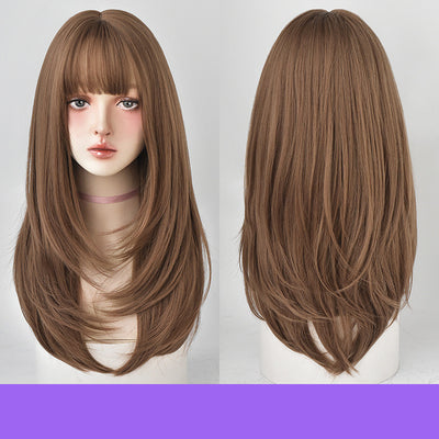 Peluca Larga Mujer Cabello Liso con Flequillo Aireado y Botón Interior - Image 3