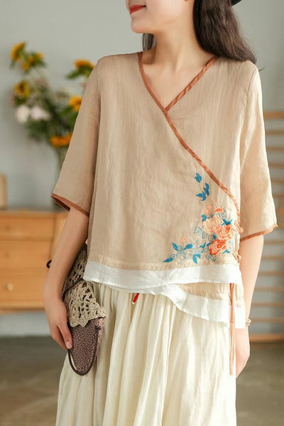 Blusa Retro con Botones Bordados