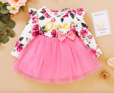 Vestido Infantil Niña Flores con Volantes en Mangas - Image 3