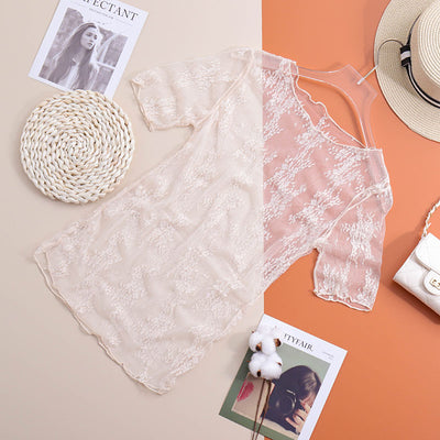 Blusa Transparente con Encaje para Mujer - Manga Corta Semitransparente - Image 10