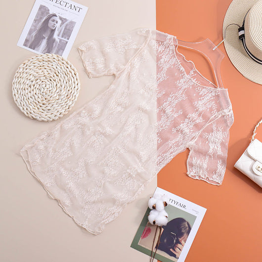 Blusa Transparente con Encaje para Mujer - Manga Corta Semitransparente - Image 10
