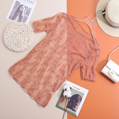 Blusa Transparente con Encaje para Mujer - Manga Corta Semitransparente - Image 9