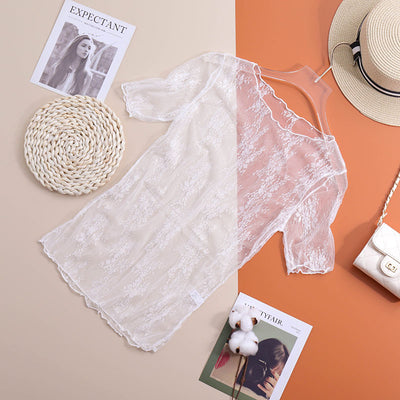 Blusa Transparente con Encaje para Mujer - Manga Corta Semitransparente - Image 11