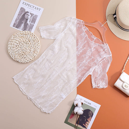 Blusa Transparente con Encaje para Mujer - Manga Corta Semitransparente - Image 2