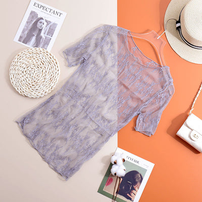 Blusa Transparente con Encaje para Mujer - Manga Corta Semitransparente - Image 5
