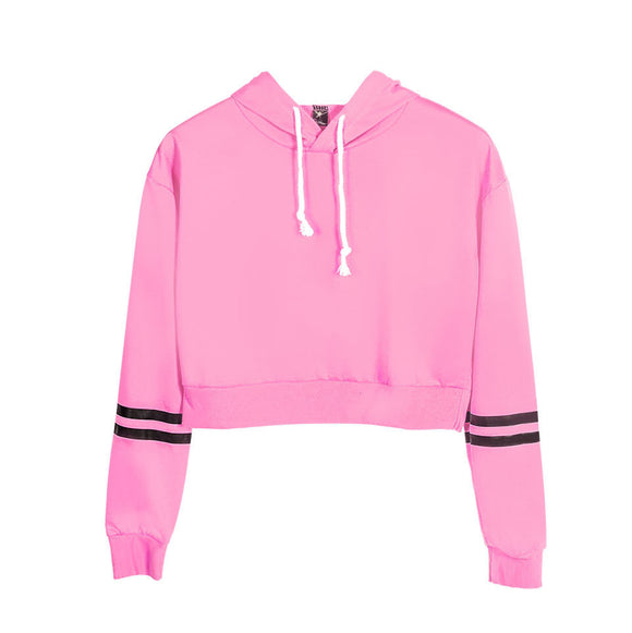 Sudadera con Capucha de Cintura Alta Ajustada en Color Liso